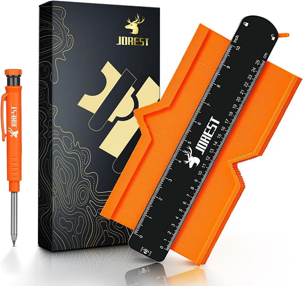 JOREST Profile Gauge 10 Inch + Carpenter Pencil, Contour Template Tool with Lock, Shape Outline Super Duplicator for Laminate Flooring, Tile Carpet Marking Laying, Woodworking, DIY, Gift for Men Dad