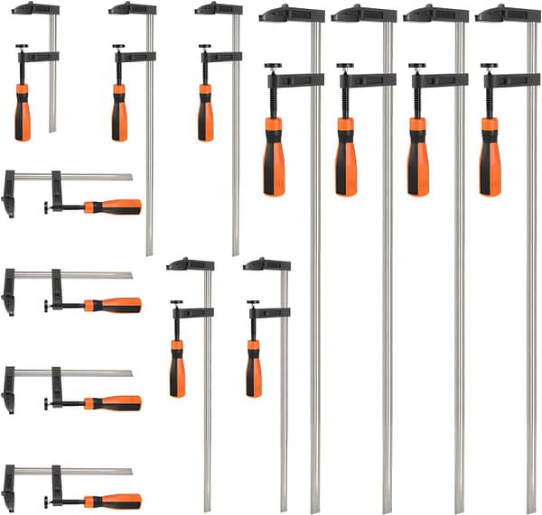 VonHaus - 13pcs Wood Clamps Quick Grip - Heavy Duty F Clamps for Woodwork with Soft Grip - Quick Slide Woodworking Clamps, 4X (300mm x 50mm & 600mm x 80mm) and 5X (150mm x 50mm)