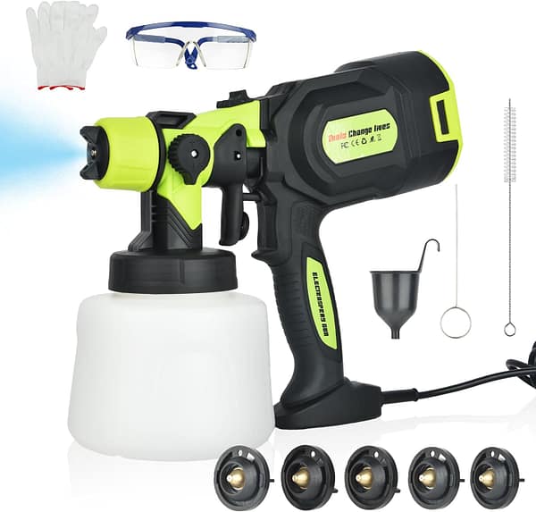 Vothen Paint Sprayer, 800W 1400ML Paint Spray Gun with 5 Nozzles and 3 Patterns, Electric Paint Sprayer, Max 1100ml/Min, 100 DIN-s, HVLP Spray Gun for Fence, Cabinet, Walls, Ceilings, Crafts