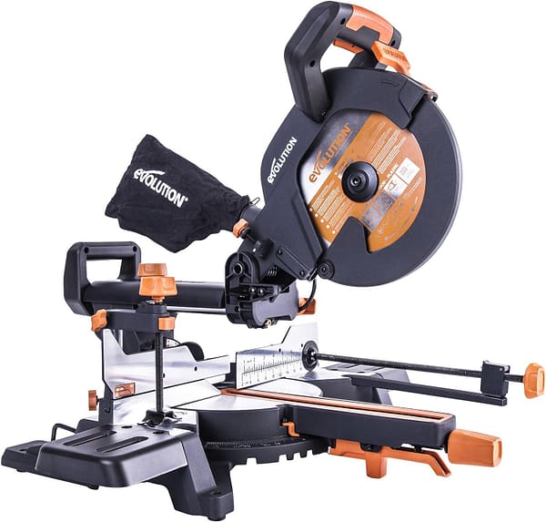 Evolution Power Tools R255-SMS+ Multi-Material Sliding Mitre Saw with Plus Pack, 255 mm (230 V) with Mitre Saw Stand with Extensions