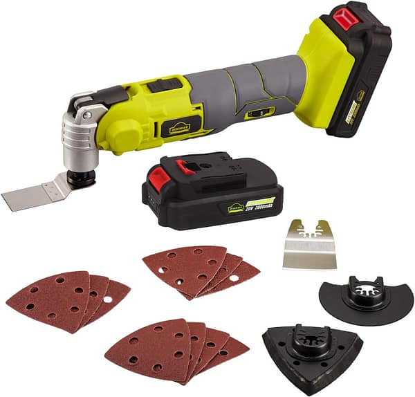 Cordless Oscillating Multi-Tool, DEWINNER 20V 2Ah Lithium-Ion, LED Variable Speed Universal Fit, Battery and Charger Include, 15-Piece Kit