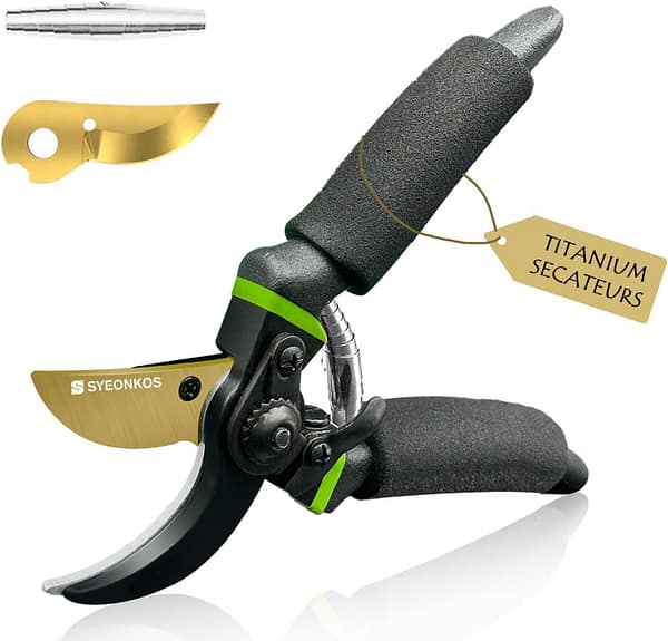 SYEONKOS Secateurs, with Spare Blade&Spring, Premium Titanium Garden Pruning Secateurs Soft Handle Gardening Scissors, Professional Hand Pruners