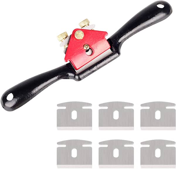 9” Spokeshave Woodworking Hand Tool Hand Planer for Wood Adjustable Spoke Shave Set with 6Pcs Replacement Blades for Wood Craft