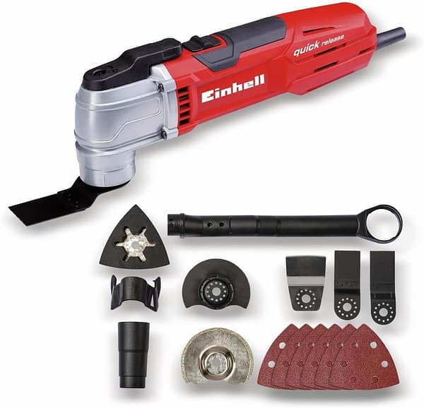 Einhell TE-MG 300 EQ Oscillating Multitool | 300 W Multi-Tool Kit for Sawing, Cutting, Sanding | Multifunctional Tool with 2 x Saw Blades, 2 x Plunge Saw Blades, 6 x Sanding Pads
