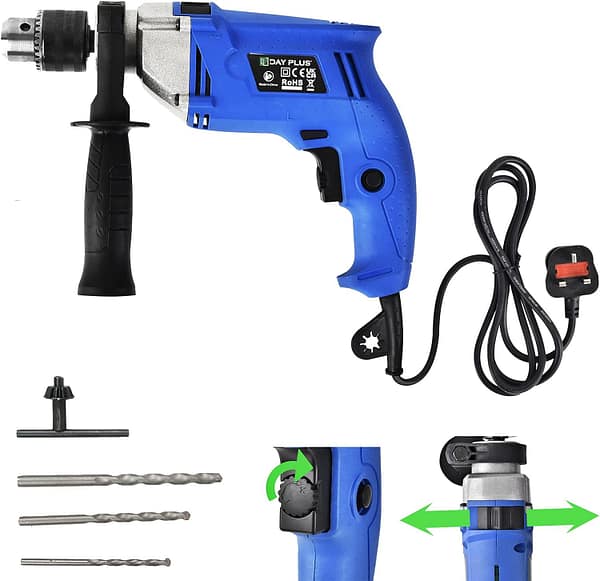 850W Electric Impact Drill Hammer 3000RPM Rotary Hammer Drill Hand Corded Hammer Drill Set Variable-Speed Trigger, 360° Rotating Handle for Drilling in Wood, Steel, Concrete #YL01