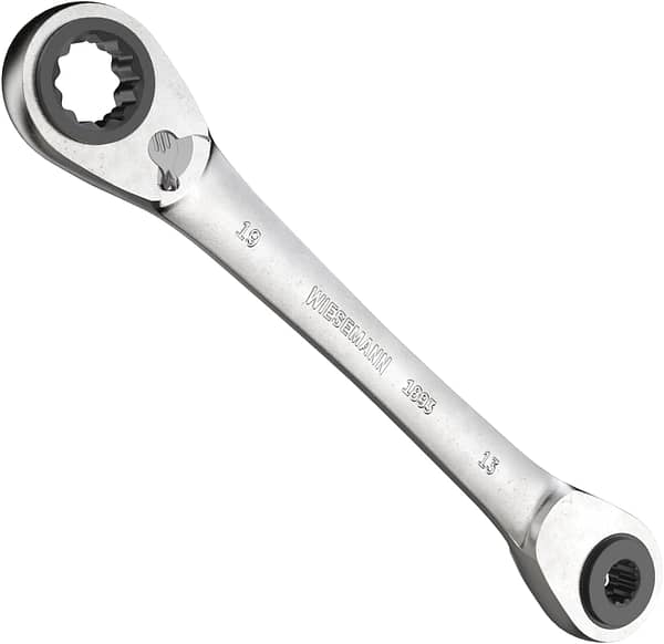 WIESEMANN 1893 Reversible 4-in-1 double ring ratchet spanner with 10, 13, 17, 19mm with 72 teeth made of chrome-plated CV steel I ratchet ring wrench from I 81031