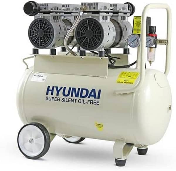 Hyundai 50 litre Air Compressor, 11CFM/100psi, Oil Free, Low Noise, Electric 2hp 230v direct drive, Lightweight, 11CFM/ 300 litres per minute with 2 Year Warranty