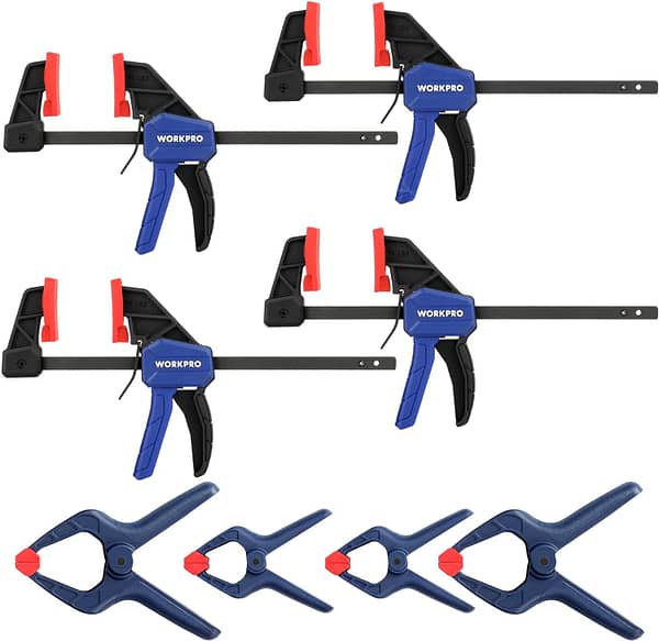 WORKPRO Clamp Set for Woodworking, 4 Pack 4-1/2" Mini Bar Clamps and 4 Pack Spring Clamps, Light-Duty Wood Clamp with 50 lbs Load Limit, One Handed Clamps