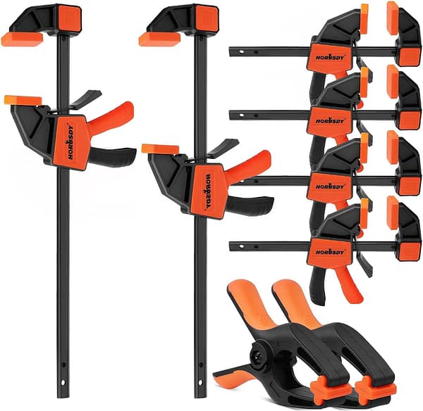 HORUSDY Clamps for Woodwork | 8-Pack Wood Clamps Set | 12-Inch/300mm and 6-Inch/150mm Bar Clamp | 6-Inch/150mm Spring Clamps | Quick Release | One-Handed Clamp | Woodworking Clamps