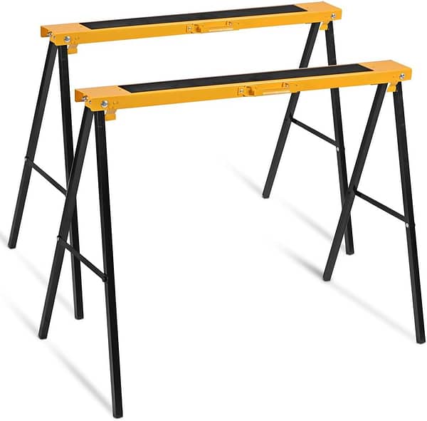 TANGZON Folding Saw Horse Twin Pack, 275KG Heavy Duty Workbench Metal Trestle Stands with Non-Slip Top & Handle, Portable Sawhorses Pair for Household Workshop Repair Shop