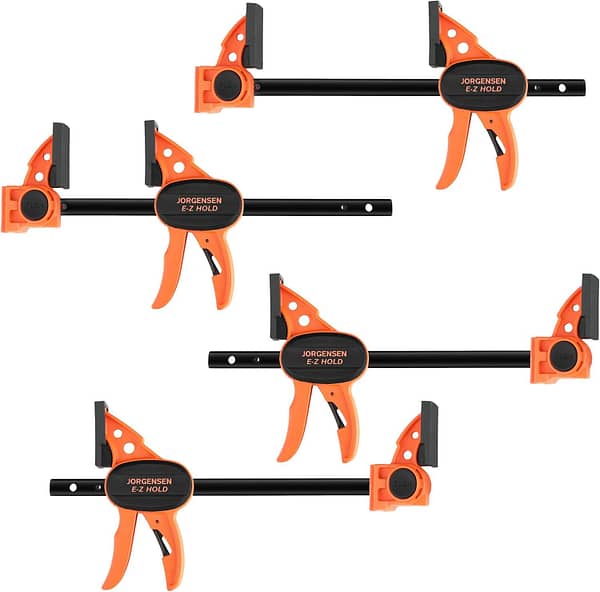 Jorgensen 150mm Clamps Woodworking 4 Pack, Splicable to 400mm Ratchet Bar Clamps, Quick Release Clamps Set, 290mm Spreader Clamps, One Handed Wood Clamps