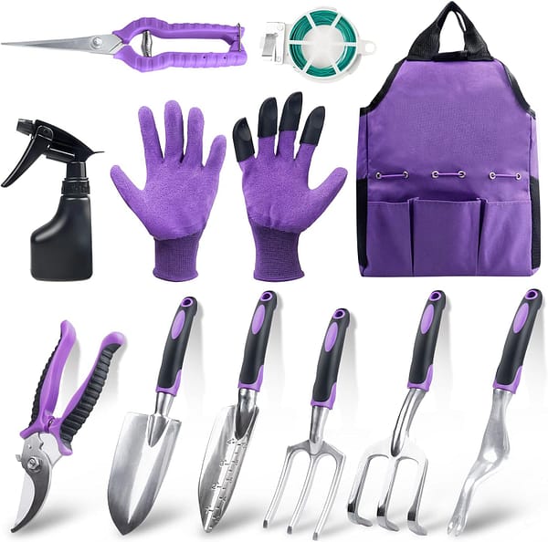 COVACURE Garden Tools Set, 11 PCS Aluminum Alloy Steel Hand Tool Gift Kit with Garden Bag, Heavy Duty Gardening Tools, Gardening Gifts for Women & Men