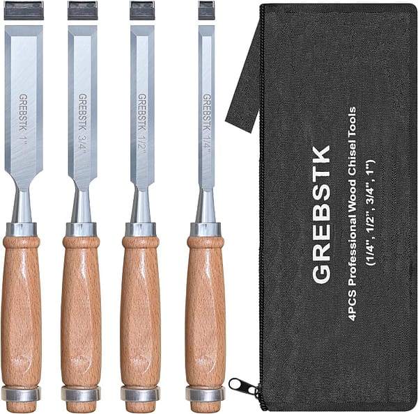 Professional Wood Chisel Tool Sets Sturdy Chrome Vanadium Steel Chisel, 4PCS, 1/4 inch,1/2 inch,3/4 inch,1 inch (Oxford Bag)
