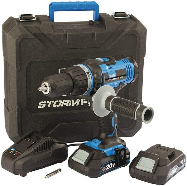 Draper 89523 Stormforce 20V Combi Drill with 2x2.0Ah batteries & charger, Blue