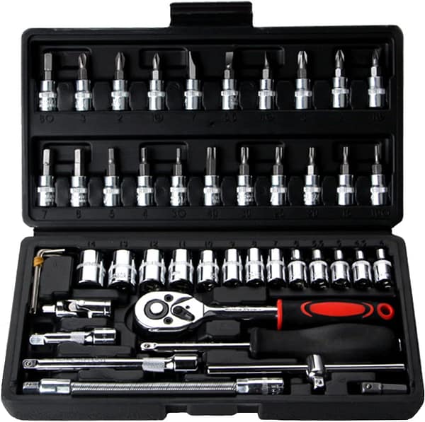 Socket Set, 1/4 Set & Tool Sets, 46 Pieces Auto Repair Wrench Bits Extension Bars, Drive Ratchet Sets for Installation and Disassembly of Automobile Parts, Good Assistant in The Garage and Daily Life
