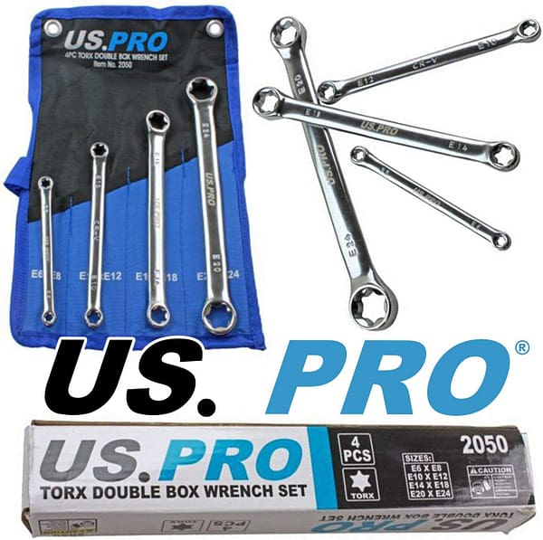 US PRO Tools 4pc Double E-Torx/Female Tox Star Wrench Spanner Set E6 - E24 2050