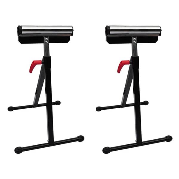vidaXL Set of 2 Adjustable Roller Stands for Bench Saws, Planers and Workbenches - Steel Material, High Load Capacity, Easy Adjustment & Foldable Design