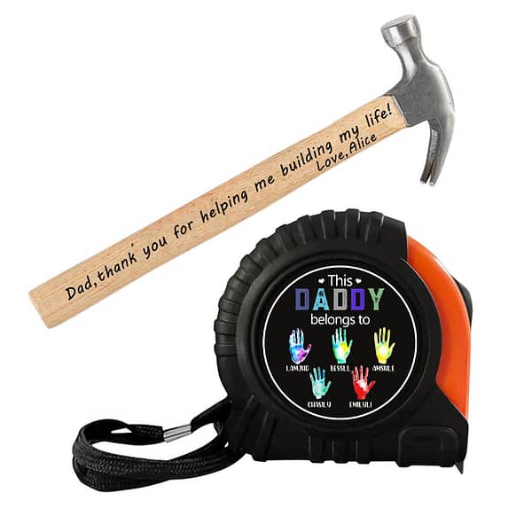 Personalized Tape Measure Hammer Set for Dad,Custom Wood dad Tape Measure,Customized tapes Measure for fathers day, Gifts For Grandpa, Dad Gift From Daughter,No One Measures Up To You (Style-07)