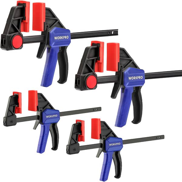 WORKPRO 4-Piece Clamps for Woodworking, 6-Inch x2 & 4.5-Inch x2, One-Handed Clamp/Spreader, Wood Clamps Set, Light-Duty Quick-Change F Clamp 50/150LBS
