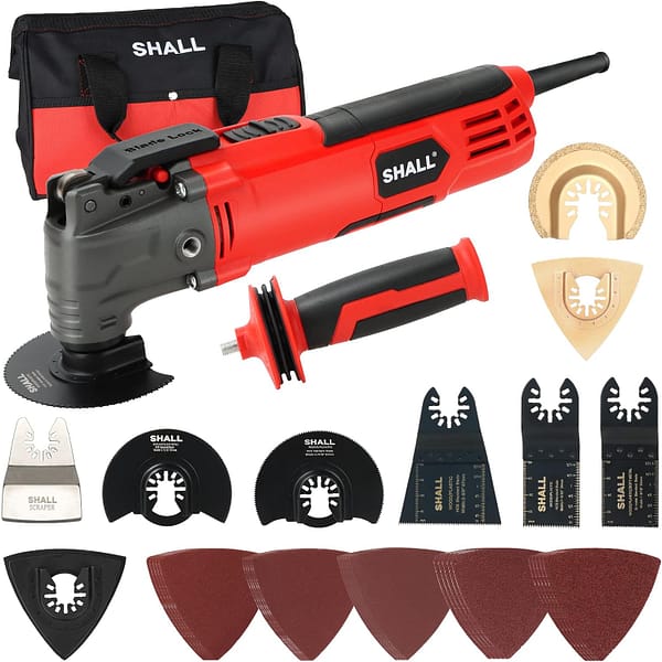 SHALL Oscillating Tool, 500W Oscillating Multitool Kit with 5° Oscillation Angle, Quick Change & Kickback Protection, 6 Variable Speeds, Auxiliary Handle, 34Pcs Saw Accessories and Carry Bag Included