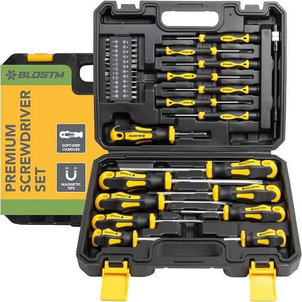 BLOSTM Premium Magnetic Screwdriver Set - 42pcs Screwdriver Set Magnetic Tips with Comfort Grip, Cross-Head Screwdriver Heads, Flat Heads & Heavy Duty Storage Case - Precision Screwdriver Set - 42PCS