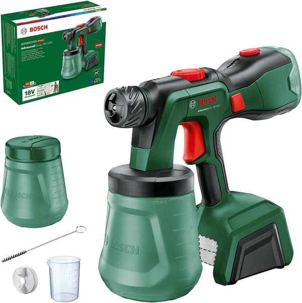 Bosch Cordless Paint Sprayer AdvancedSpray 18V-500 (for Dispersion/Latex Paints, Varnishes & Lacquers; 3m²/min; 2X 1200ml Container; 18V System; without Battery)