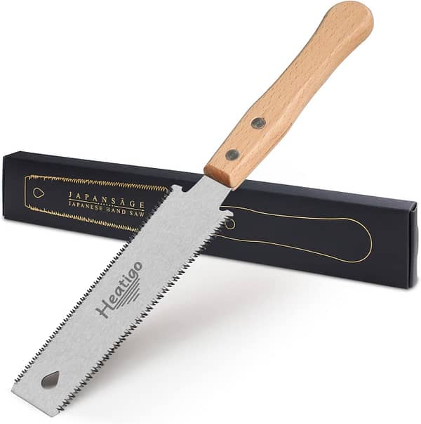 Small Japanese Hand Saw for Fine Cutting Wood, Heatigo Double Edged 11/17 TPI Flush Cut Saw, Wooden Handle Fine Tooth Pull Saw for Trimming Pruning Woodworking Tool