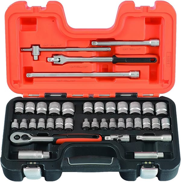Bahco S380 Socket Set, Metric 3/8" Drive, 38 Pieces, Orange