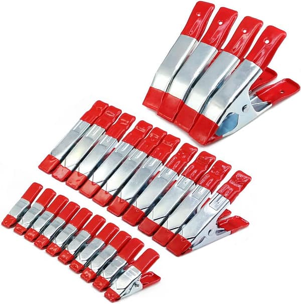 Spring Clamps, 24 Pcs Spring Clips, Wood Clamps with Good Gripping and Anti-Slip Coating, Includes 2/4/6 Inches Metal Clips, Tarp Clips for Tarpaulin, Camping, Woodworking, DIY, Modelling, Craftwork