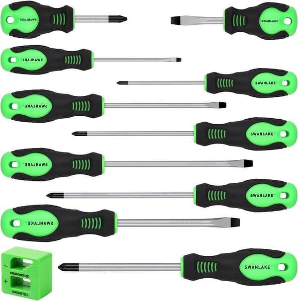 SWANLAKE 11PCS Screw driver Kit, Magnetic 5 Phillips and 5 Flat Head Tips for Fastening and Loosening Seized