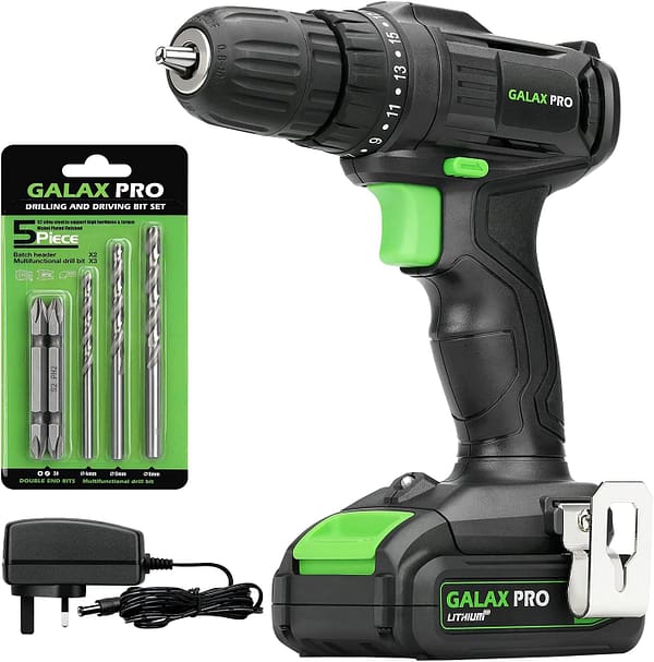 GALAX PRO 20V Cordless Drill,Single Speed (0-600RPM), 19+1 Position,Max Torque(20N.m), 10mm Keyless Chuck,with Work Light, 1.3Ah Battery & Charger Included