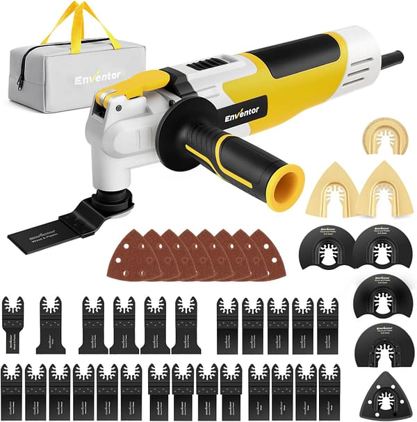 Enventor Oscillating Multi Tools, 280W 15000-22000 OPM Electric Corded Multi Tool, 6 Variable Speeds, 3°Oscillation Angle, Quick-fit Blade Design, Auxiliary Handle, with 43pcs Accessories