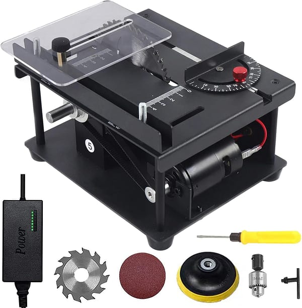 Multi-Functional Table Saw AHWOiHS Mini Table Saw Portable Table Saws for Woodworking, Desktop Woodworking Small Bench Saw Adjustable Speed & Angle with Sandpaper Grinding Wheel
