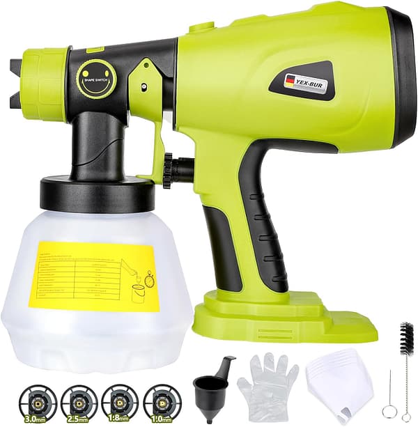 YEX-BUR Cordless Paint Sprayer for Ryobi 18V ONE + Li-ion NiCd NiMh Battery, HVLP Electric Handheld Paint Spray Gun with 1000ML Container for Furniture DIY Works House Painting
