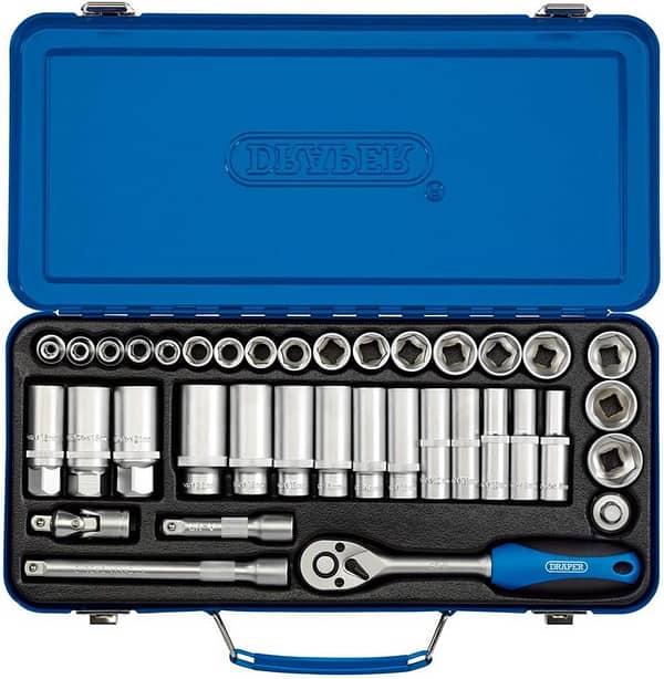 Draper 16367 Square Drive Metric Socket 37 Pieces Set, 3/8" Length , Blue
