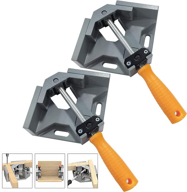 2 Pcs Right Angle Clamp, 90 Degree Corner Clamps for Woodwork, Single Handle Aluminium Alloy Vice with Adjustable Swing Jaw, Woodworking Clamps for DIY Woodworking Welding