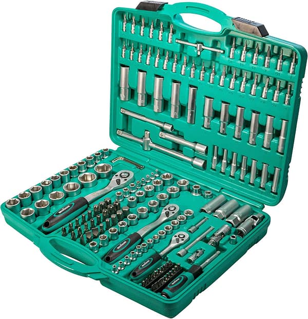 Large socket wrench set 171 pcs 1/2" 3/8" 1/4" with ratchet made of chrome vanadium steel I Socket wrench inserts I Hexagon wrench I PH PZ I Bits I with tool case from WIESEMANN 1893 I 80119