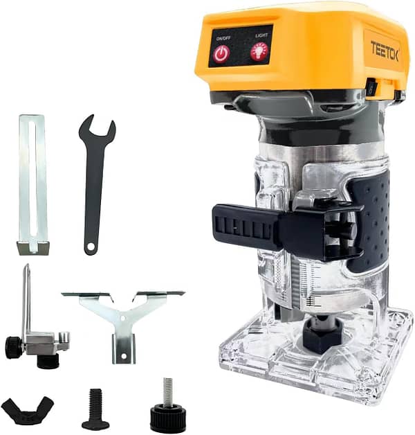Cordless Palm Router for DCB203 DCB205 Battery, 1/4" Electric Wood Trimmer Router Tool, Fine Depth Adjustment,Handheld Compact Router for Woodworking(Tool Only, Battery not Include)