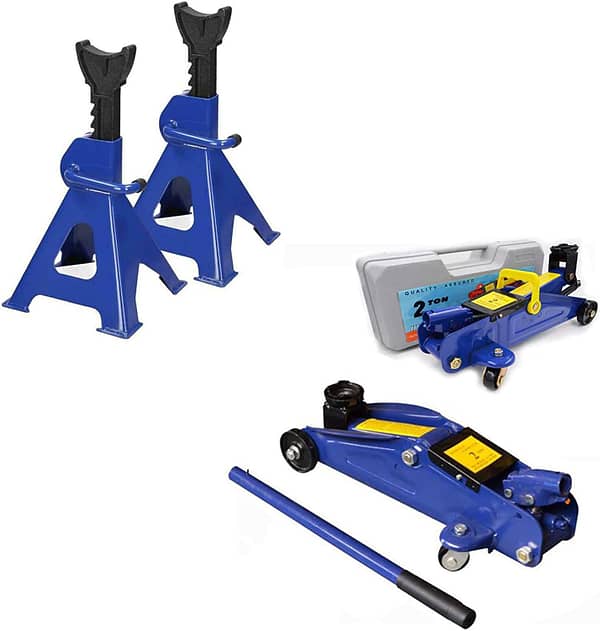 Heavy Duty 2 Tonne Hydraulic Trolley Floor Jack 135-320 mm Quick Lift with Case + 2Pcs 3 Ton Axle Stands Combo Kit