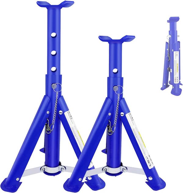 Pack-2 Heavy Duty Axle Jack Stands 3 Tonne Load Capacity, 4 Stages Height Adjustment 290mm to 408mm, for Car Lifting Repair, Easy to Fold
