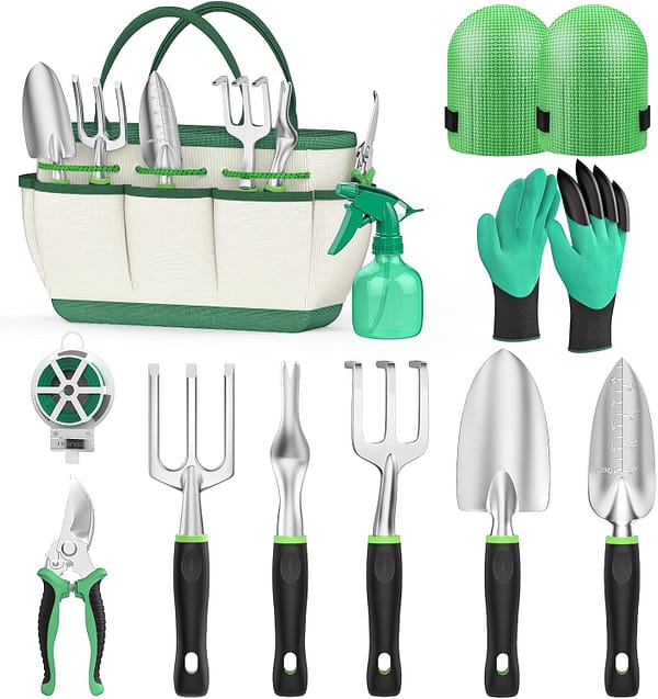 Fixmend Garden Tools, 11 Pieces Gardening Tools, Stainless Steel Garden Tools Set Hand Tools Gift Kit with Heavy Duty Tool Bag, Gardening Gifts for Women & Men