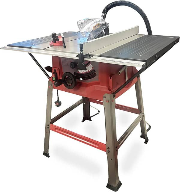 LUMBER JACK 10" Table Saw with Powerful 1800W Motor 254mm, includes Side Extensions Legstand Extraction Hose and a 48T Blade 240V