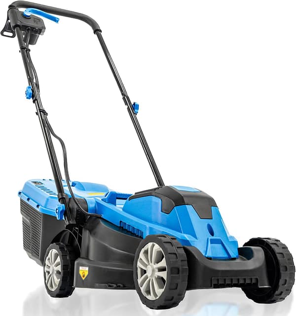 Hyundai 33cm 1300W Electric Lawn Mower, 11m Detachable Power Cable, 3 Heights & 30L Collection Bag 3 Year Warranty