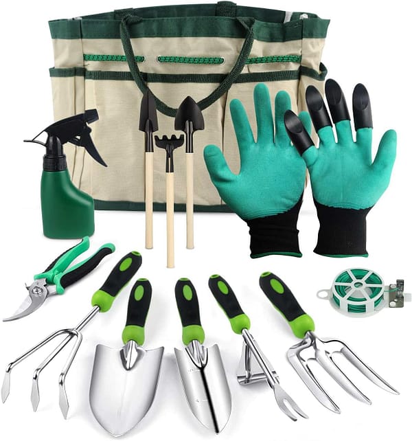 MOXTOYU 13PCS Garden Tool Set with Holders, Stainless Steel Garden Tool Set, Hands Tool Set With Heavy Duty Tool Bag, Garden Tool Set for Men Women with Different Accessories, Gardening Gift for Women