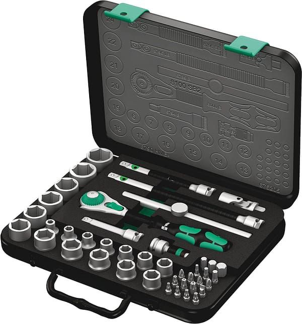 Wera 8100 SB 2 Zyklop Speed Ratchet, Sockets, Bits and Accessories Set, 3/8" Drive, 43PC, 05003594001, Silver