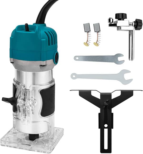 Youyijia 1/4" Electric Hand Trimmer 30000RPM Wood Laminate Palm Router Electric Wood Hand Trimmer Laminator DIY Carving Machine Woodworking Power Tool(Blue)