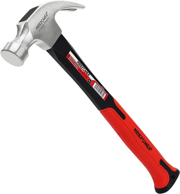 Claw Hammer 8Oz, MAXPOWER Curved Rip Claw Hammer Framing Hammer with Polished Carbon Steel Hammer-head & Fiberglass Handle with Rubber Grip