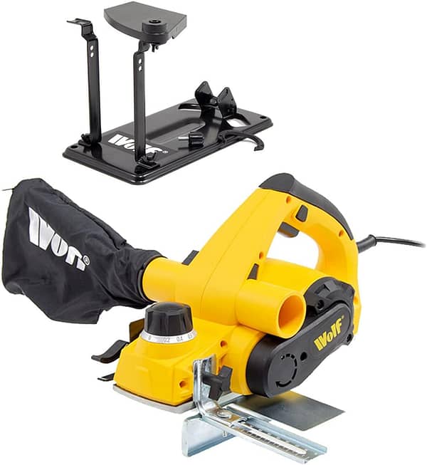 Electric Planer 720w Rebate 82mm Width 18mm Depth Wolf Hand Woodworking Carpentry Planing Rebating Tool with Parallel Guide & Dust Bag + Bench Conversion Stand - 2 Years Warranty