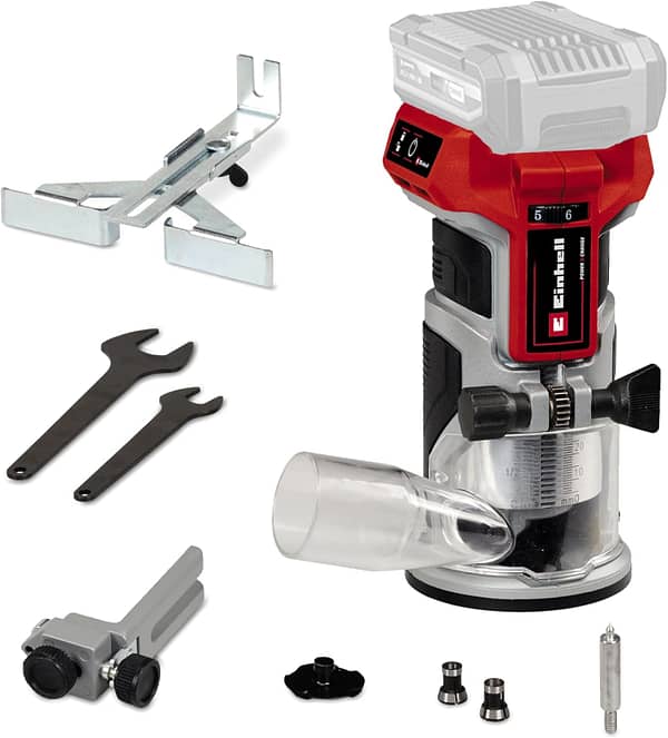 Einhell Power X-Change 18V Cordless Palm Router Tool - Brushless Motor, 40mm Stroke Height, Fine Depth Adjustment - TP-ET 18 Li BL Hand Router Woodworking - Battery and Charger Not Included