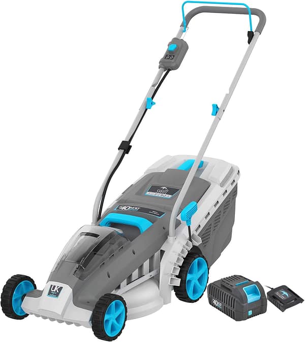 swift 40V 37cm Cordless Lawnmower, Brushless Battery Lawn Mower with 2-in-1 Mulch and Catch 40L Grass Bag & 5-level Central Cutting Height, including 1pc 2.0Ah Battery and Charger